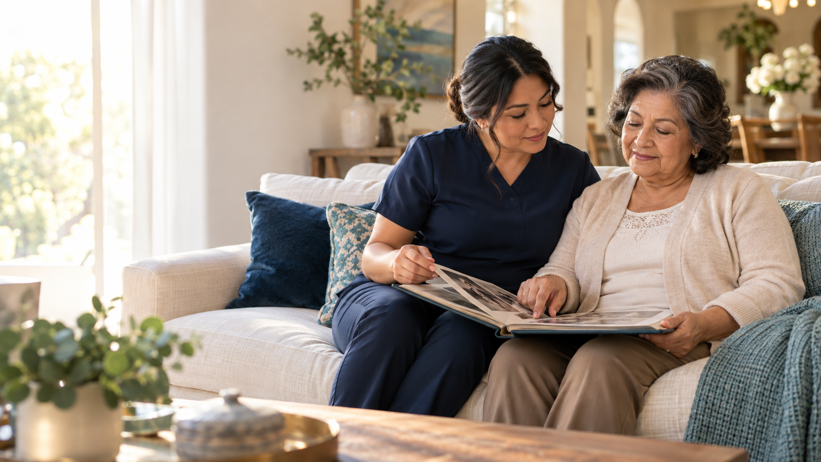 KinLuma caregiver spending time with an older adult at home